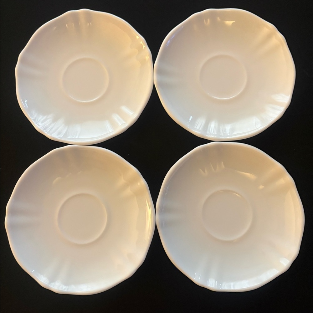 4 Arcopal France TRIANON IVORY Scalloped  Milk Glass 5 3/8" Saucer with 2 Extra